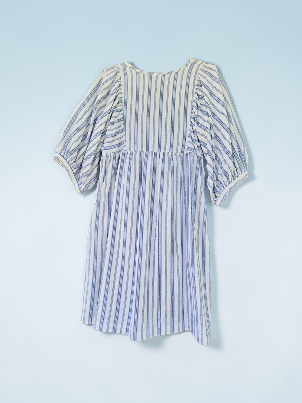 Universal Thread Sz S Blue White Striped Cotton Dress  Puff Sleeve Boho Mini - Picture 7 of 7